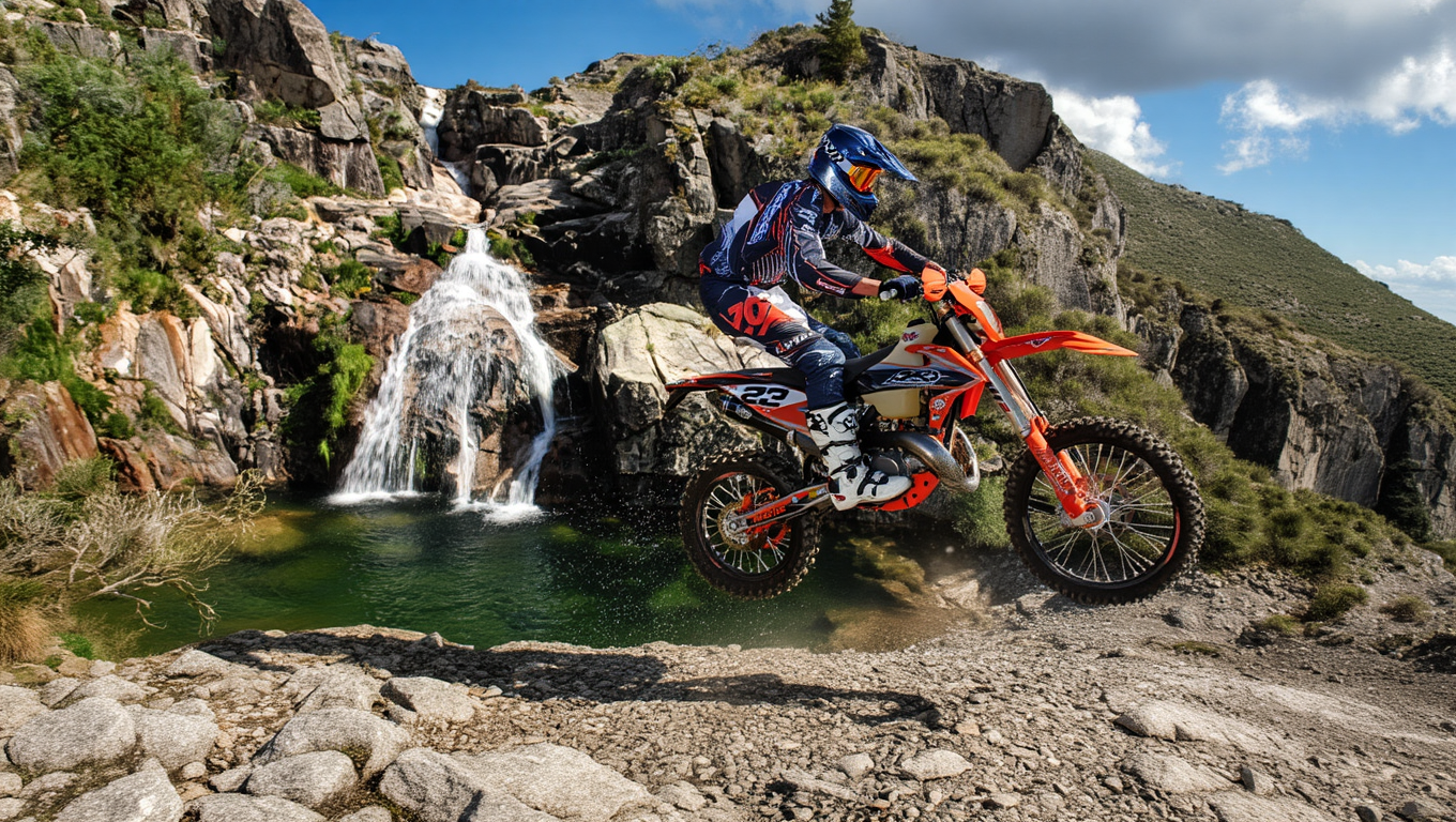 Enduro rider climbing a rocky Portuguese trail